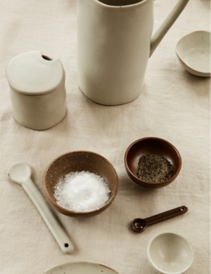 Ferm Living Off-white Speckle Flow Porcelain Jar With Spoon 8cm In Off-white Speckle