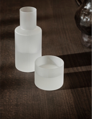 Ferm Living Frosted Ripple Geometric-contour Small Glass Carafe Set In Frosted