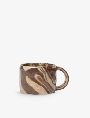 Ferm Living Ryu Low Marble-pattern Stoneware Mug In Sand/brown