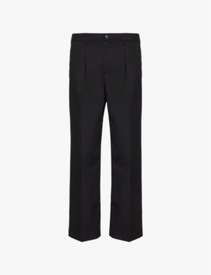 Frame Mens  Pleated Straight-leg Relaxed-fit Wool-blend Trousers In Black