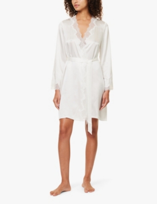 Nk Imode Womens Ivory Pamela Dreamy Lace-trimmed Silk Robe In Ivory