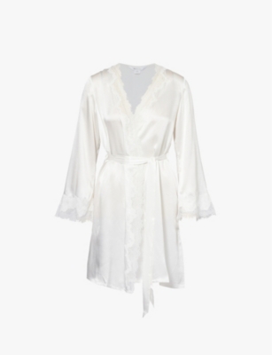 Nk Imode Womens Ivory Pamela Dreamy Lace-trimmed Silk Robe In Ivory