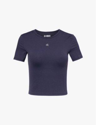 4th & Reckless Womens Navy Dara Logo-embossed Stretch-woven Top