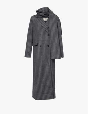 4th & Reckless Womens Grey Pinstripe Melia Pinstripe Double-breasted Woven Coat