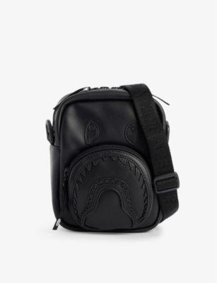 Mens A Bathing Ape Shark Embroidered Leather Mini Cross-Body Bag