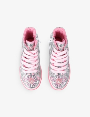 LELLI KELLY SILVER KIDS' DAFNE GLITTER-EMBELLISHED WOVEN HIGH-TOP TRAINERS EUR 31 / 12.5 UK 