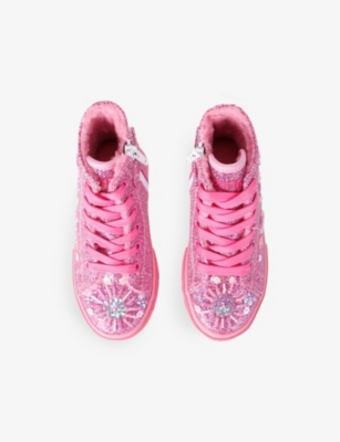 LELLI KELLY PINK KIDS' DAFNE GLITTER-EMBELLISHED WOVEN HIGH-TOP TRAINERS EUR 33 / 1 UK 