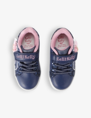 LELLI KELLY NAVY KIDS' MILLE STELLE TUTU-TRIMMED FAUX-LEATHER LOW-TOP TRAINERS EUR 25 /7.5 UK 