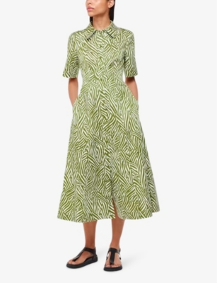 Whistles Womens Linear Leaf-print Short-sleeve Woven Midi Dress In Multi-coloured