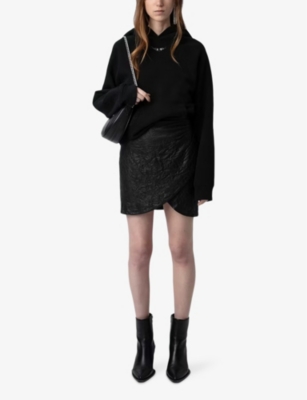Zadig & Voltaire Womens Noir Georgy Diamante-wing Relaxed-fit Cotton-blend Hoody In Noir