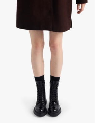 PRADA: Brand-plaque brushed leather combat boots