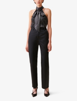 Straight-leg slim-fit satin trousers