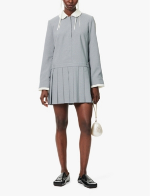 Sandy Liang Womens  Ado Contrast-collar Pleated Woven Mini Dress In Grey