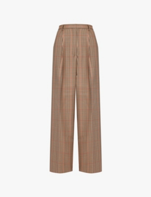 Dries Van Noten Womens Rust Porter Check-pattern Wide-leg Trousers