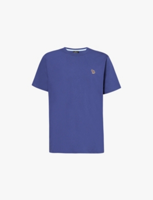 Shop Ps By Paul Smith Mens Zebra-patch Crew-neck Regular-fit Organic-cotton T-shirt Indigo