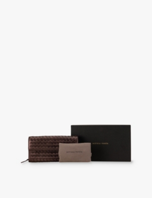 Shop Reselfridges Womens Pre-loved Bottega Veneta Long Intrecciato Leather Wallet Brown Dark Brown