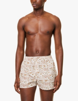 Sunspel Mens Londons Calling Elasticated Waistband Regular-fit Cotton Boxer Shorts In Londons Calling
