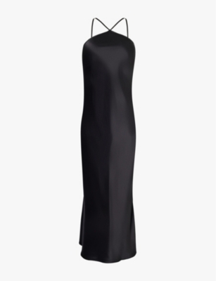 SAKS POTTS - Sno halterneck ruched silk midi dress | Selfridges.com