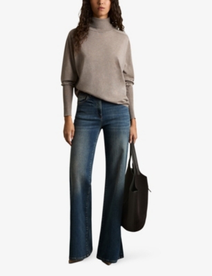 Shop Reiss Womens  Wren Roll-neck Knitted Jumper In Mink