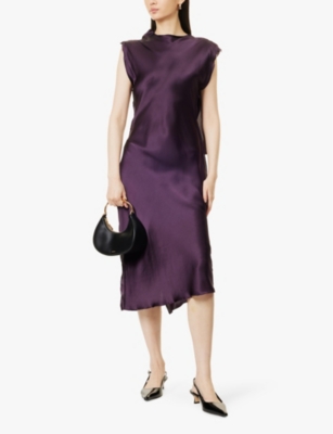 LEEM: Sleeveless flared hem silk midi dress