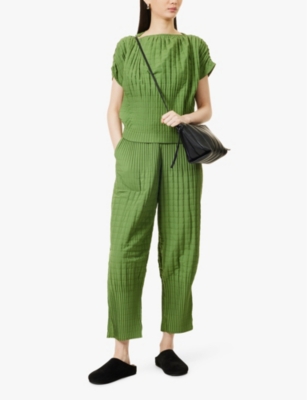 LEEM: Plisse tapered-leg woven trousers