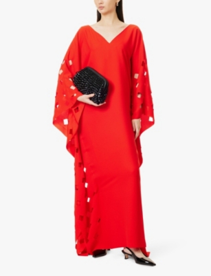 Leem V-neck Cut-out Crepe Kaftan In Orange