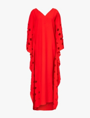Leem V-neck Cut-out Crepe Kaftan In Orange