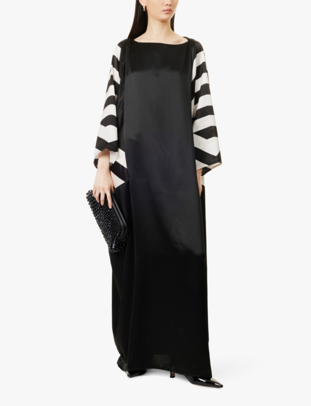 Geometric long-sleeve satin kaftan