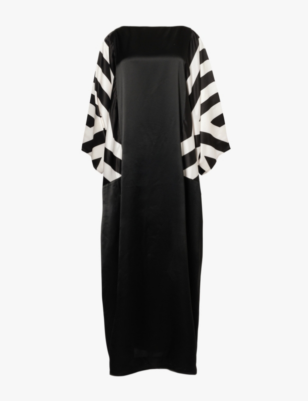 Geometric long-sleeve satin kaftan
