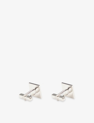 BOSS: Square Logo-Engraved Enamel And Metal Cufflinks