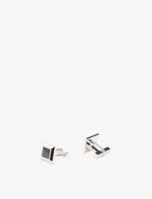 Hugo Boss Mens Black Square Logo-engraved Enamel And Metal Cufflinks