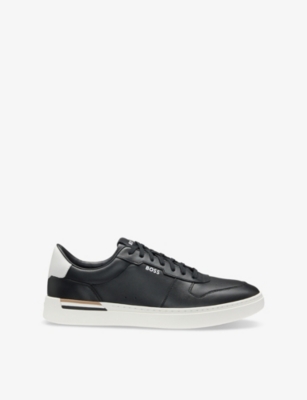 BOSS: Debossed-Branded Leather Low-Top Trainers