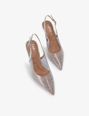 CARVELA WOMENS CARVELA LOVEBIRD RHINESTONE-EMBELLISHED VINYL SLINGBACK COURTS 