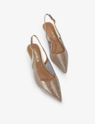 CARVELA WOMENS CARVELA LOVEBIRD RHINESTONE-EMBELLISHED VINYL SLINGBACK COURTS 
