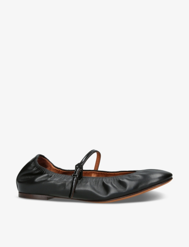 Branded round-toe leather ballet flats