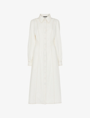 WHISTLES: Harlowe shirred-waist long-sleeve denim midi dress