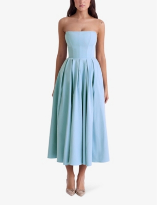HOUSE OF CB: Audrey slim-fit strapless cotton-blend midi dress