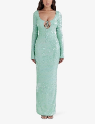 HOUSE OF CB: Titania sequin-embellished slim-fit stretch-woven maxi gown
