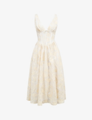 HOUSE OF CB: Emmelina plunge-neck corset stretch cotton-blend midi dress