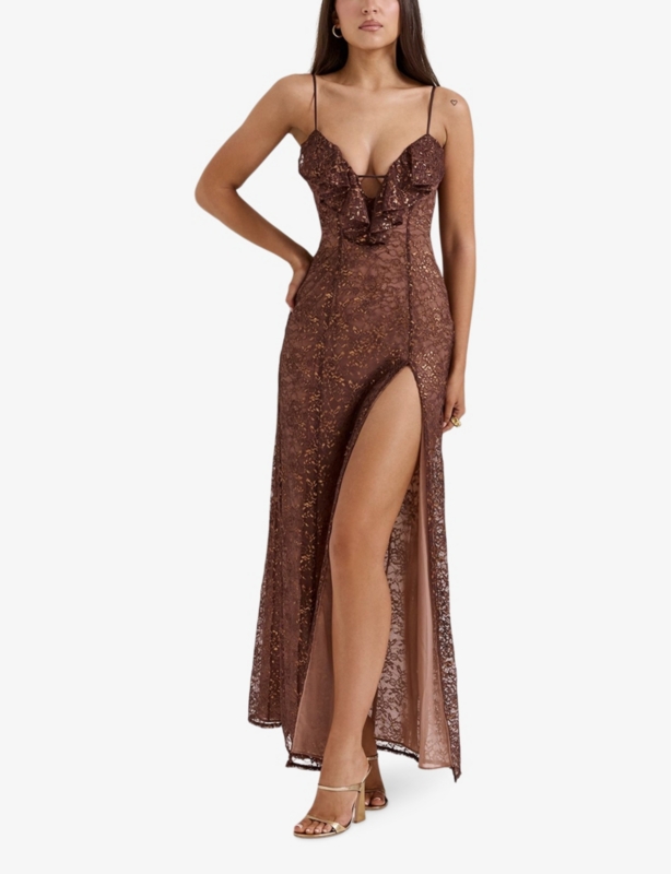 Lucianna lace-embroidered slim-fit woven maxi dress