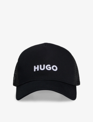Hugo Boss Embossed Embroidered Logo Trucker Cap In Black