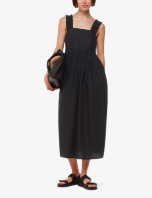 WHISTLES: Ruffle-strap square-neck cotton midi dress