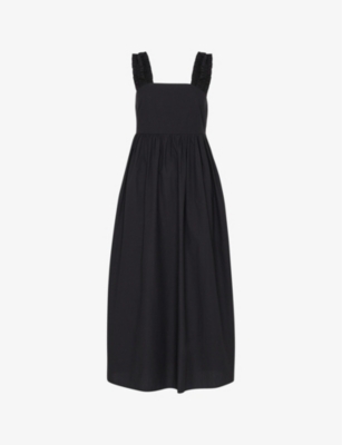 WHISTLES: Ruffle-strap square-neck cotton midi dress