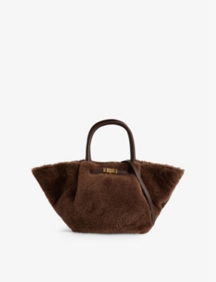 Demellier Midi New York Shearling Tote Bag In Mocha