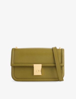 Demellier Womens Light Olive Paris Leather Shoulder Bag