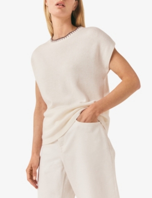 THE WHITE COMPANY: Embroidered-stitch sleeveless knitted top