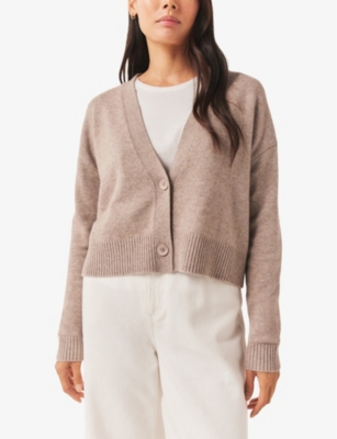 The White Company S Mink Marl V-neck Cropped Wool-blend Cardigan In Mink Marl