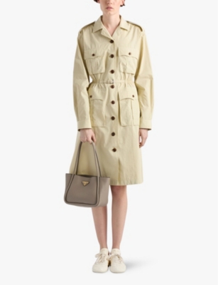 PRADA WOMENS NEUTRAL FLAP-POCKET SHOULDER-EPAULETTE COTTON-POPLIN MIDI DRESS 