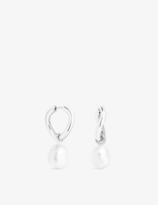 ASTRID & MIYU: Serenity rhodium-plated brass and freshwater-pearl hoop earrings