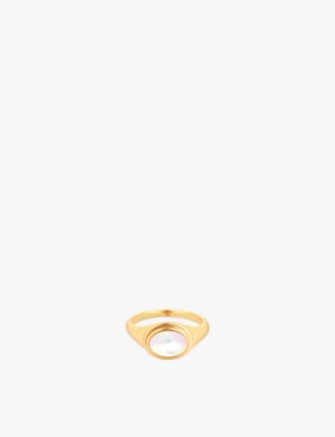 Astrid & Miyu Rhodium-plated Recycled Sterling-silver And Mother-of-pearl Signet Ring In 18ct Gold